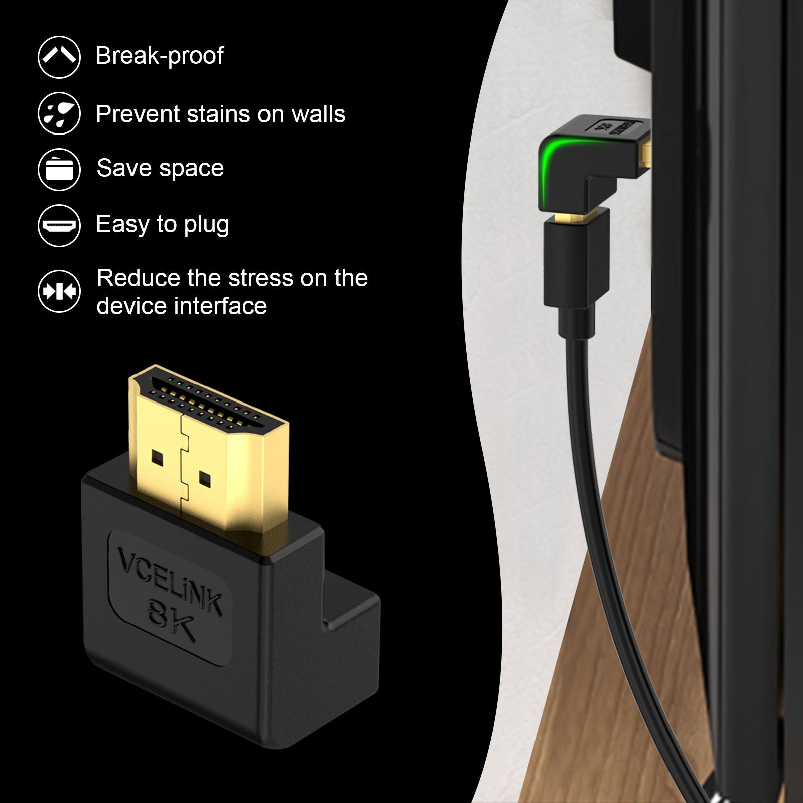 270 degree right angle hdmi adapter