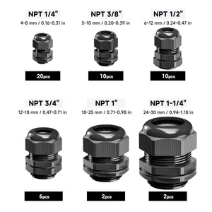 Cable Gland IP68 Nylon Waterproof Kit (NPT1/4", 1/2", 3/4", 1", 1-1/4")