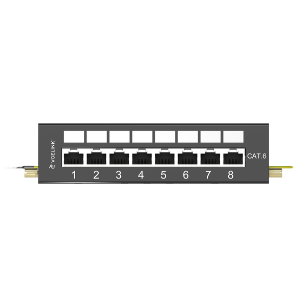 8 Port Shielded Patch Panel with RJ45 Sockets
