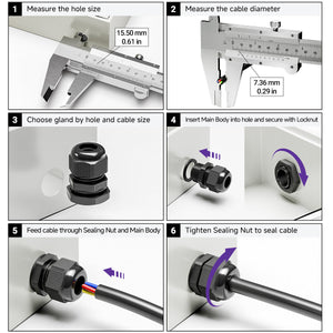 Cable Gland IP68 Nylon Waterproof Assortment (PG7/PG9/PG11/PG13.5/PG16)
