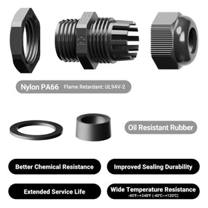 Cable Gland IP68 Nylon Waterproof Assortment (PG7/PG9/PG11/PG13.5/PG16)