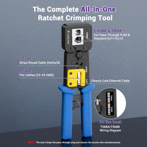 Multifunction RJ45 crimper with crimping, cutting and stripping functions