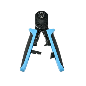 RJ45 crimper creating a custom Cat6 Ethernet cable