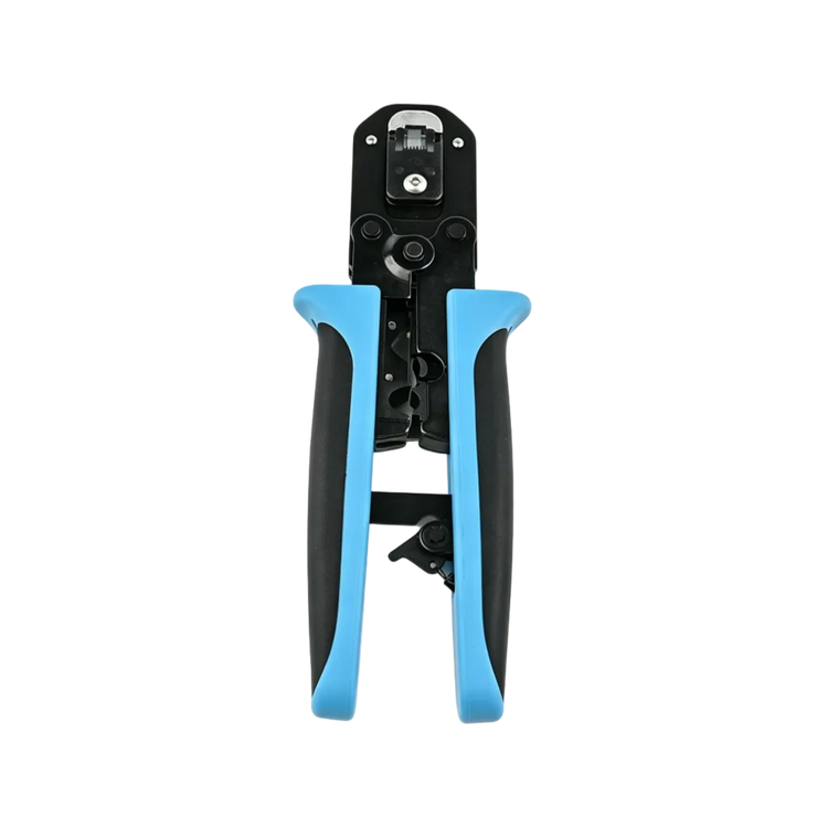 RJ45 crimper used for Ethernet cable installation in a home network