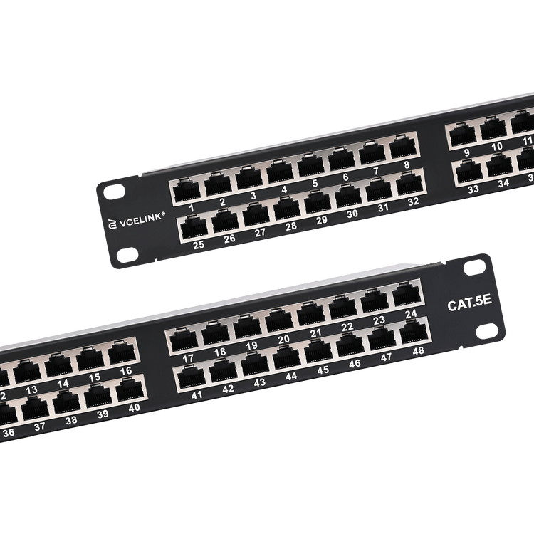 48-port Cat5e Shielded Patch Panel is designed for network installation and management in tight space.