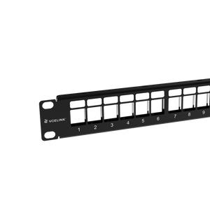 24 ports patch panel with numbered ports and white Labels