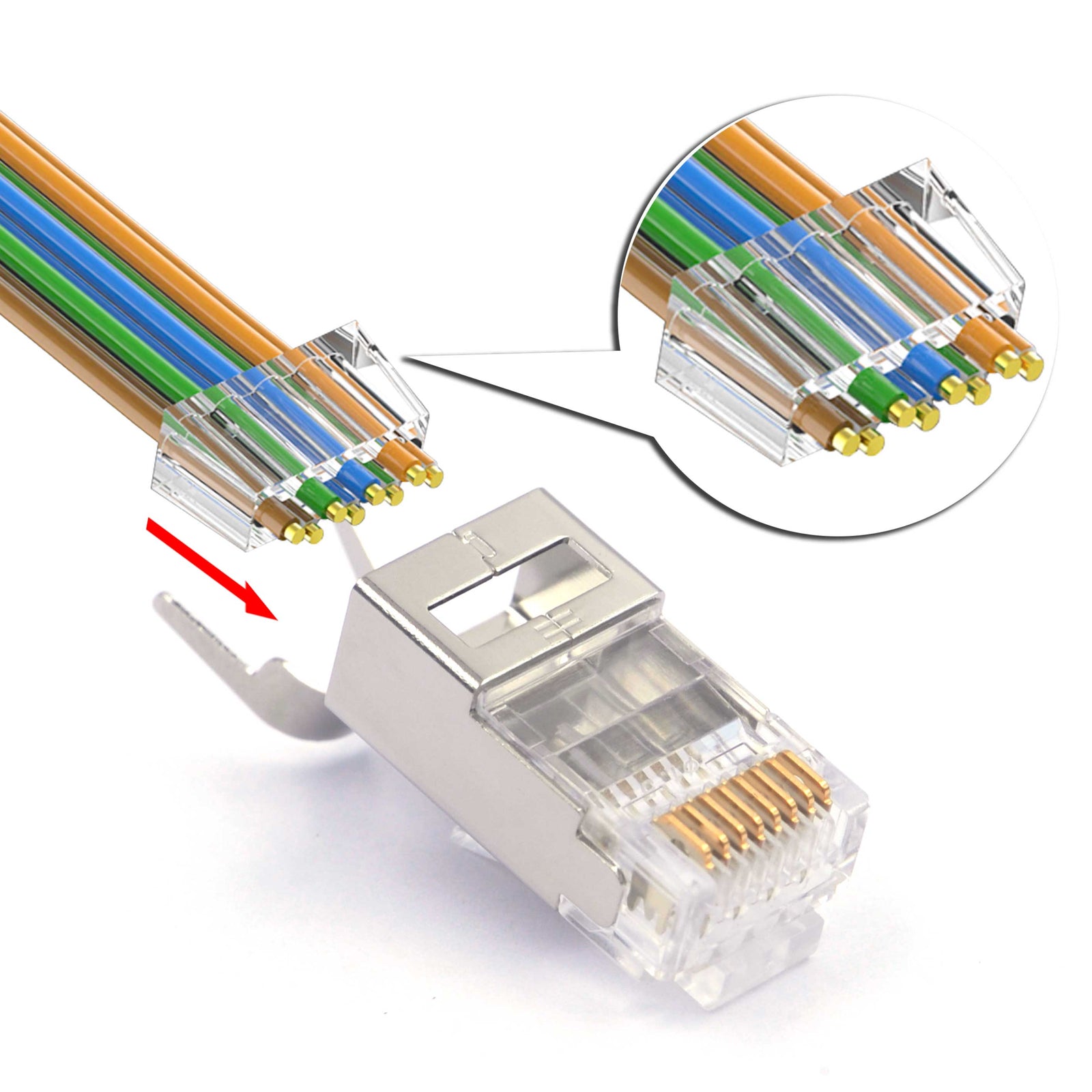 VCELINK Herramienta de crimpado RJ45, crimpadora de corte de alambre  Ethernet para conectores de paso y sin paso Cat7 Cat6A Cat6 Cat5E Cat5