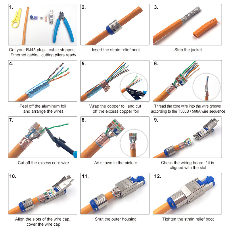 VCELINK (2ème génération Connecteur RJ45 Cat7 Cat6A Fiche Réseau Pass  Through RJ45 pour Câble de Pose Blindé avec Enfile et Protection  Anti-torsion