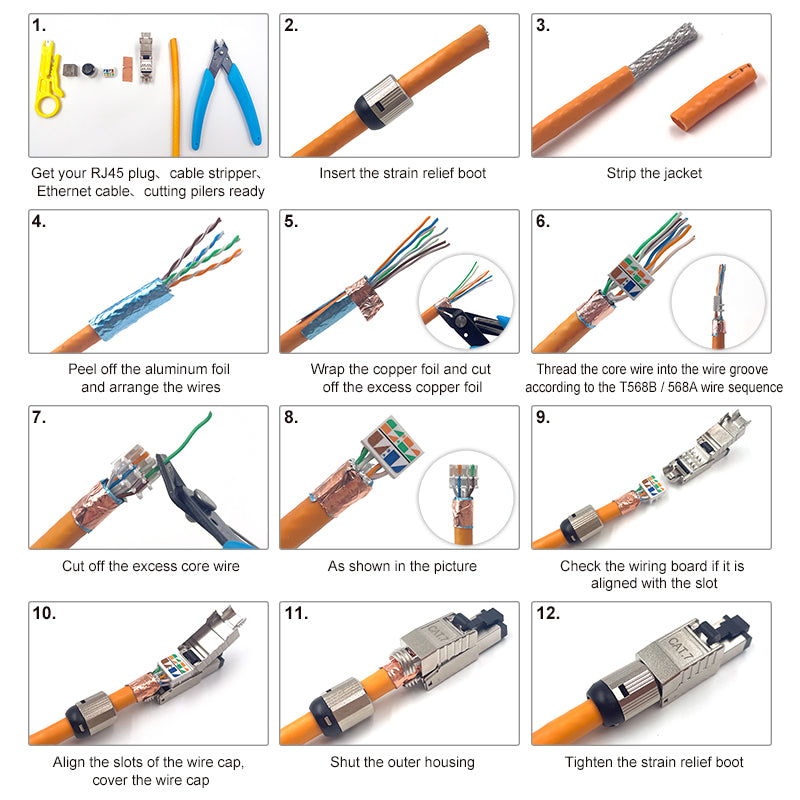 VCELINK Connecteur RJ45 Cat7 Cat6A sans Outil Fiche Réseau RJ45 Blindé pour  Câble d'Installation Lot de 2