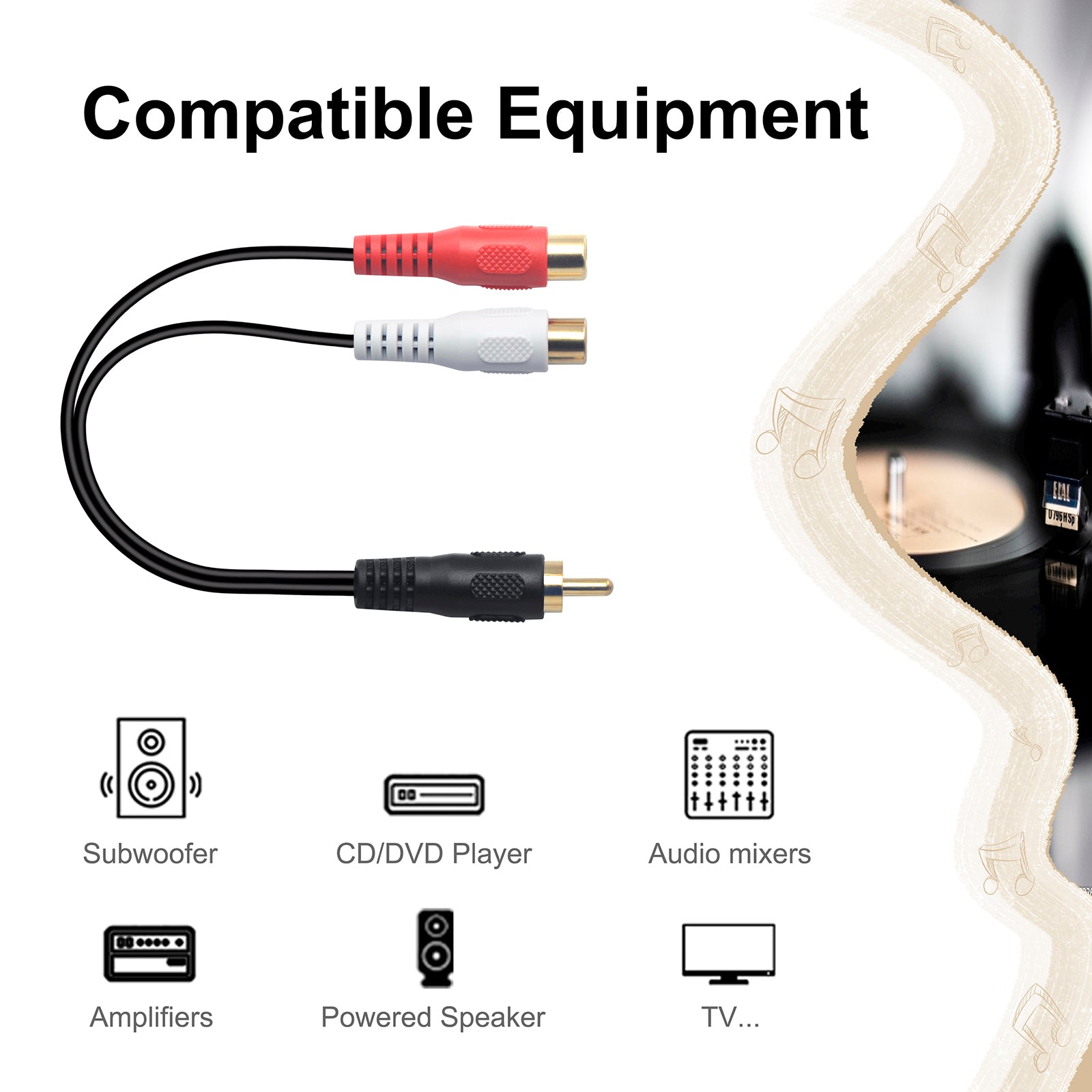 Y Cable - RCA Male Plug to 2 RCA Female Jacks (VCA-7030) - G&N Electronic